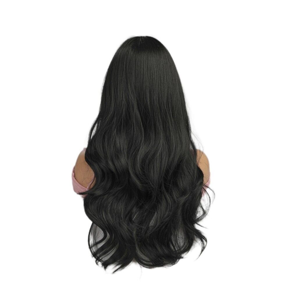 Long Wavy Dark Brown Black Wigs Natural Long Wavy Daliy Synthetic Hair Women US
