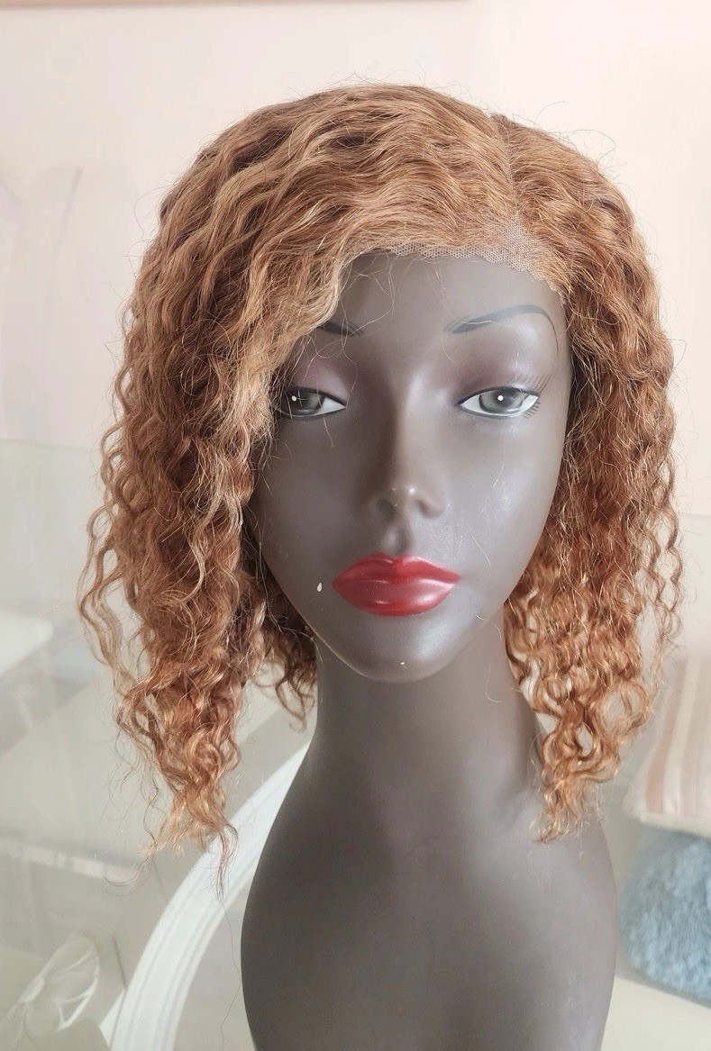 Wear and Go Glueless Human Hair Wig 12″ Stretch Water Wave Curly Bob Highlight