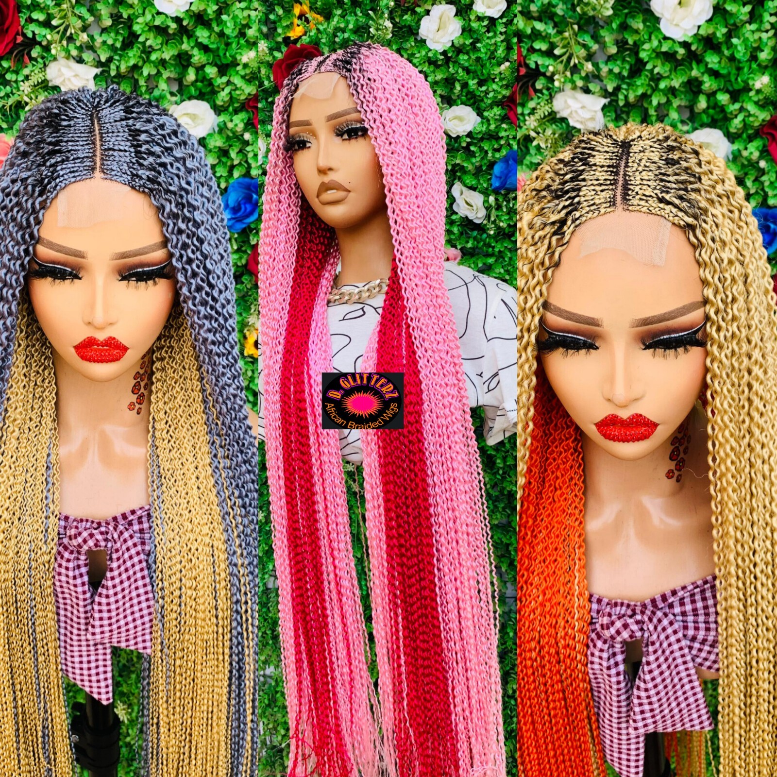 WATERMELON BRAIDED WIGS ON 2*4 LACE CLOSURE 42″