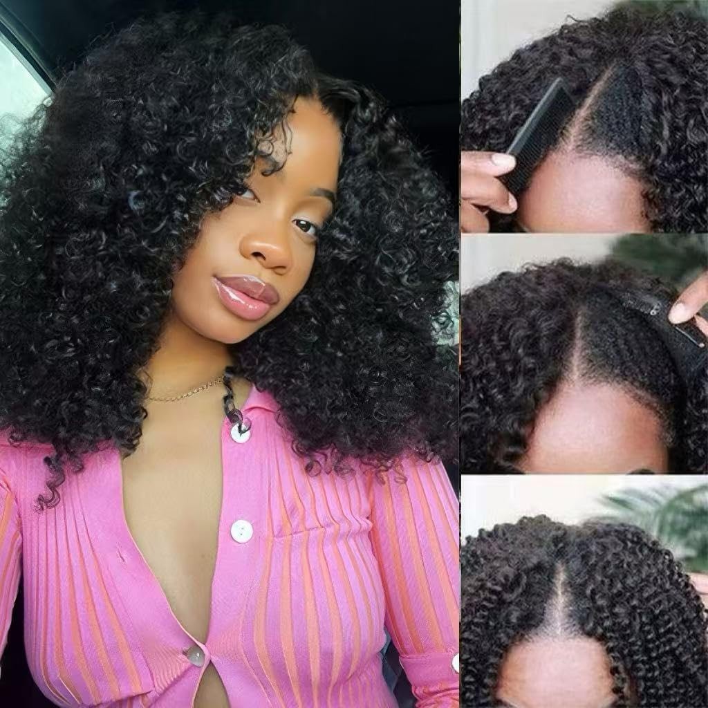 V Part Wig Human Hair Kinky Curly Half Wig for Black Women Curly V Part Wig