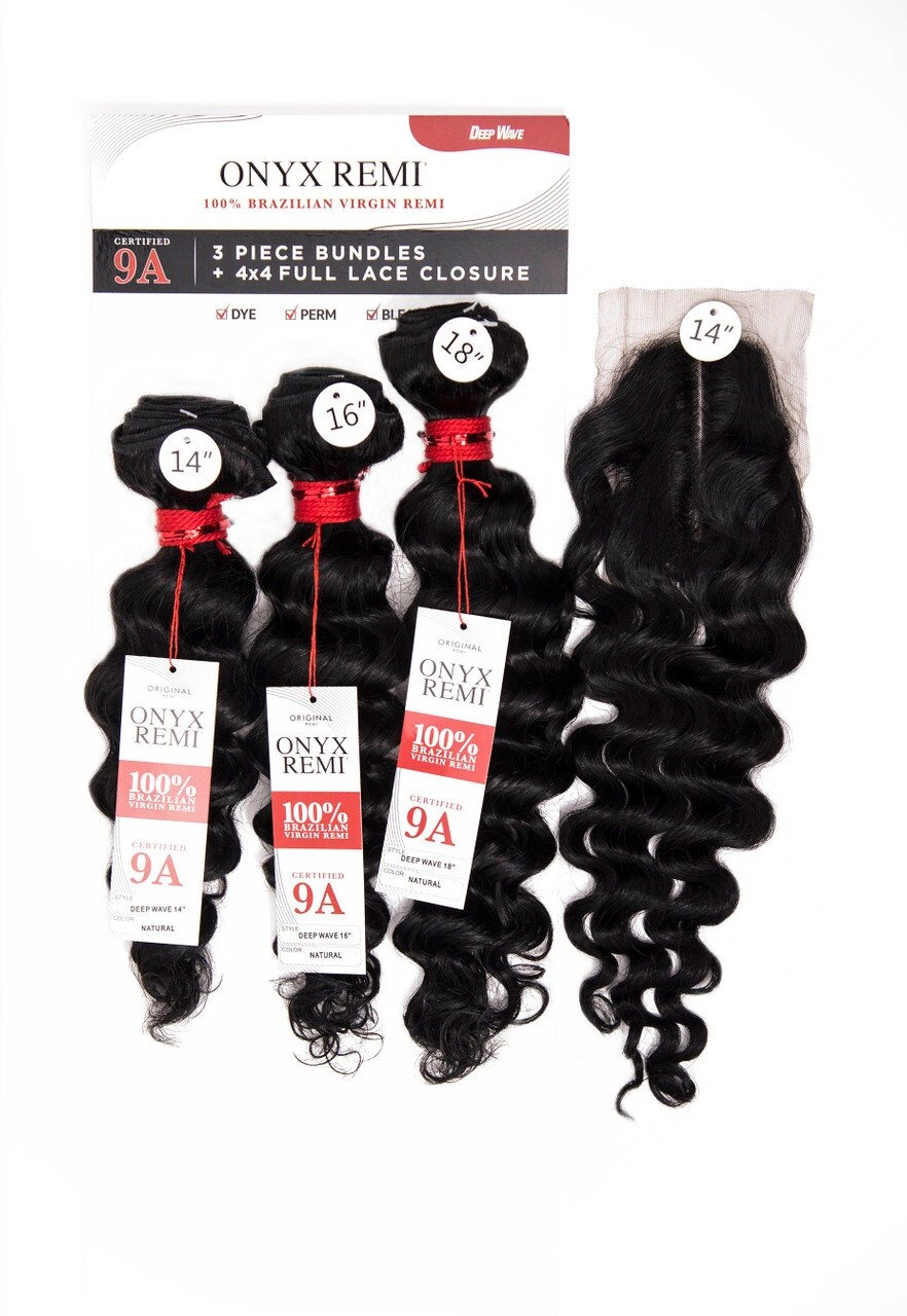 ONYX REMI 3 Deep Wave Bundles 9A And 4″x4″ U-Shaped Lace Front Closure