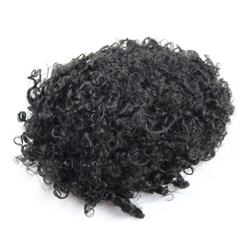 Nice 12mm Curly Men Toupee Human Hair Durable Thin Skin Full Pu Base Male Wig