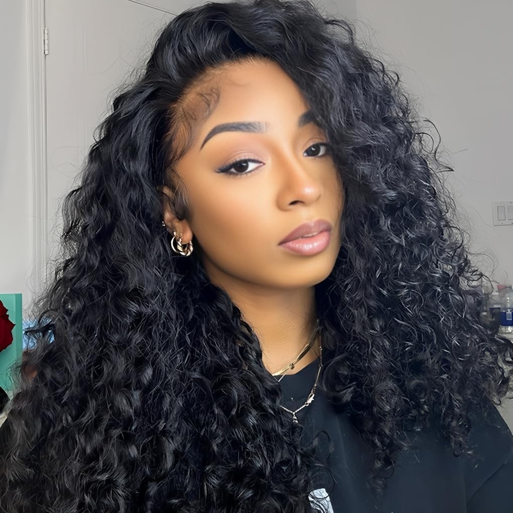 Myecool Curly Half Wig Human Hair 200 Density Glueless Wear and Go Wigs Human Ha
