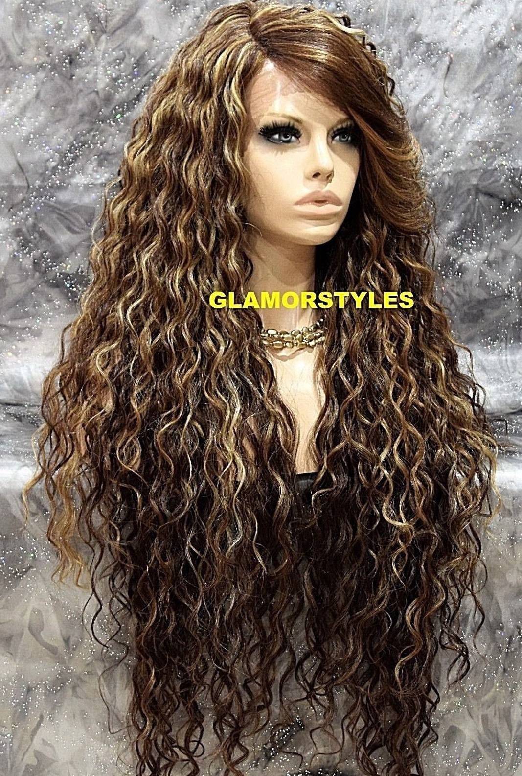 LACE FRONT FULL WIG LONG CURLY LAYERED SIDE PART BROWN BLONDE MIX HEAT OK NWT