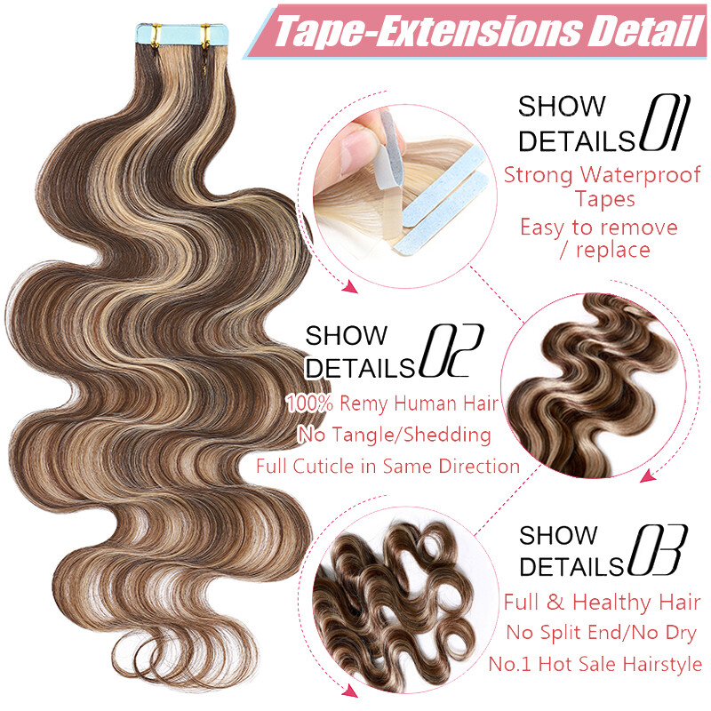 CLEARANCE Wavy Tape In 100% Real Human Hair Extensions Skin Weft Thick Full Head