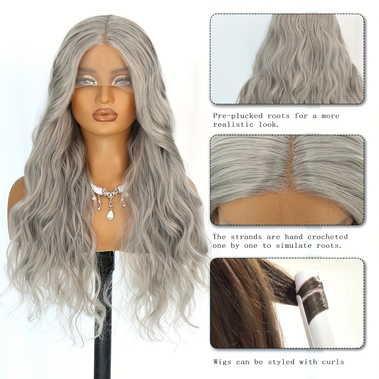 Long Loose Wave Lace Front Wigs Gray Hair Glueless Replacement Wig Women Party