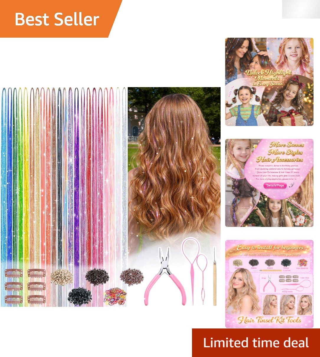 All-in-One Hair Tinsel Kit with 22 Colors – Perfect for Festivals & Events