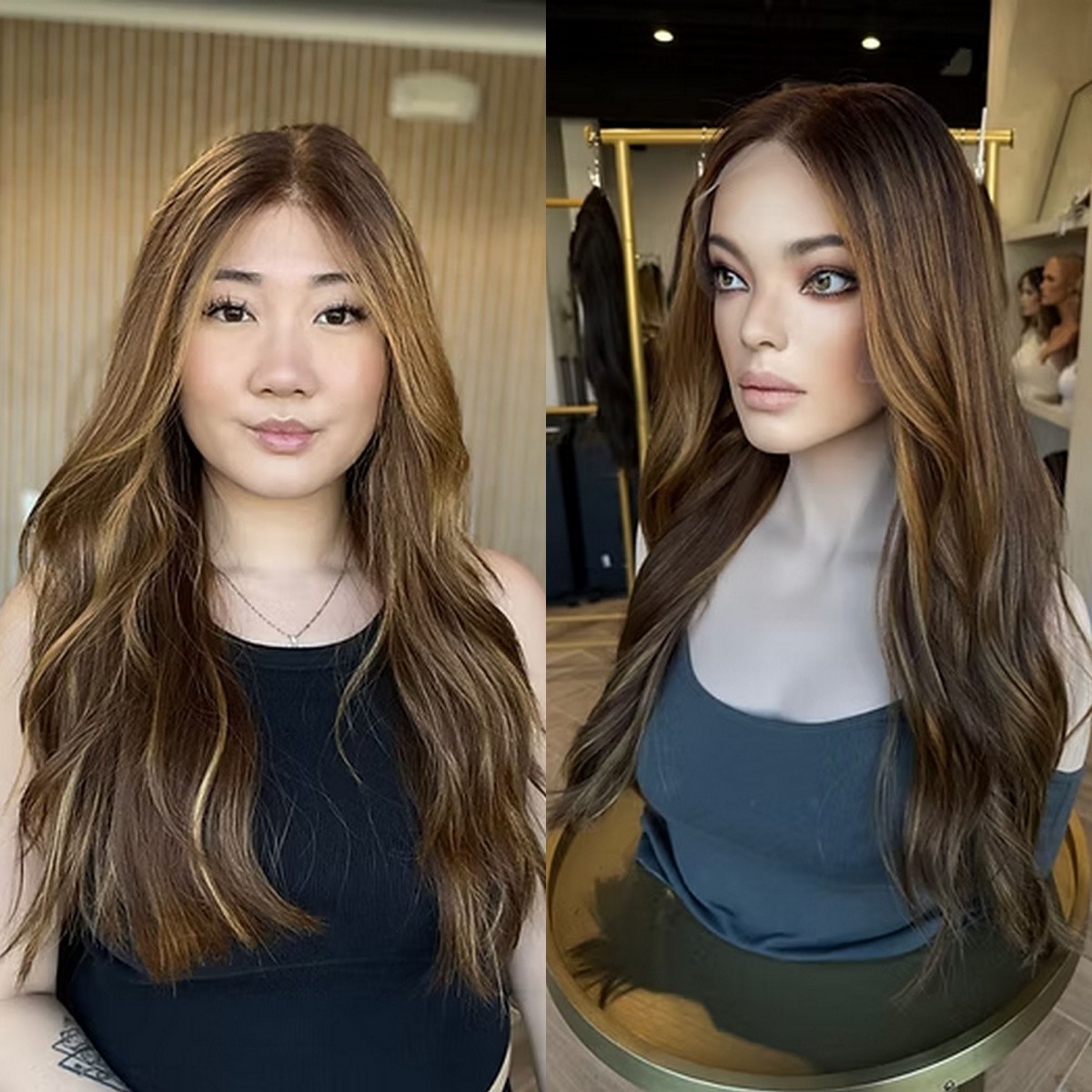 Honey Brown Highlights Lace Front Human Hair Wig for Women Preplucked Hairline