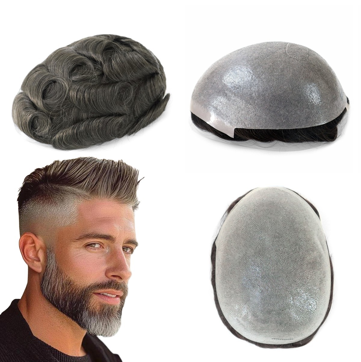 Mens Toupee Human Hair Replacement System 0.08mm Thin Skin Brown Hairpieces #5