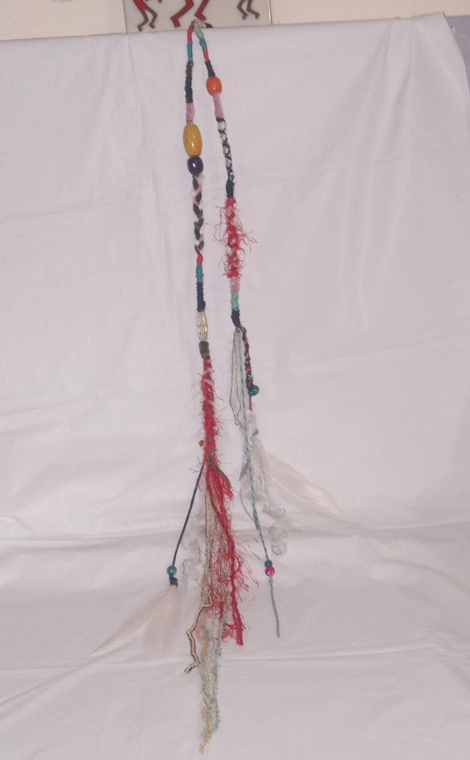 62″ double-ended Dread white loc Hair Wraps Beads Boho feather extension Ombre
