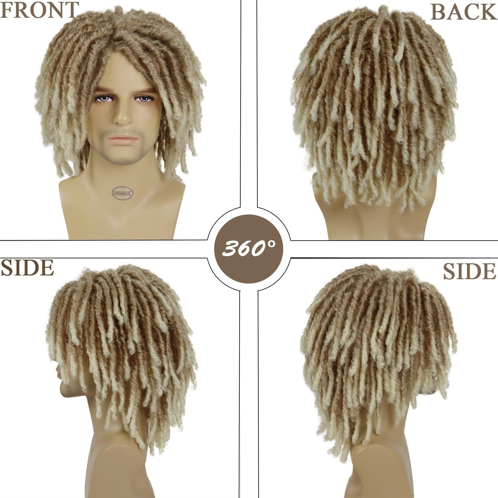 GNIMEGIL Synthetic Rasta Hair Mens Dreadlock Wigs Medium Length Ombre Blonde