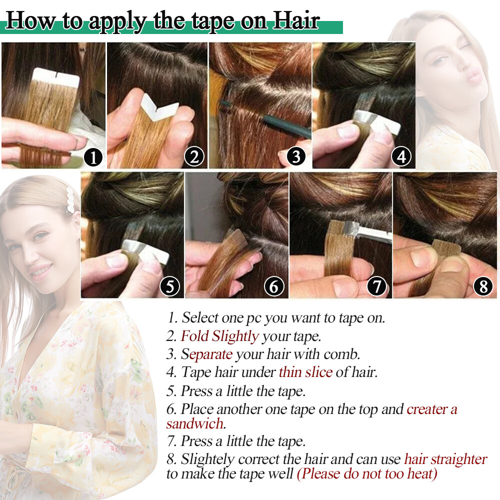 Invisible Tape In 100% Real Remy Human Hair Extensions Full Head Skin Weft Ombre