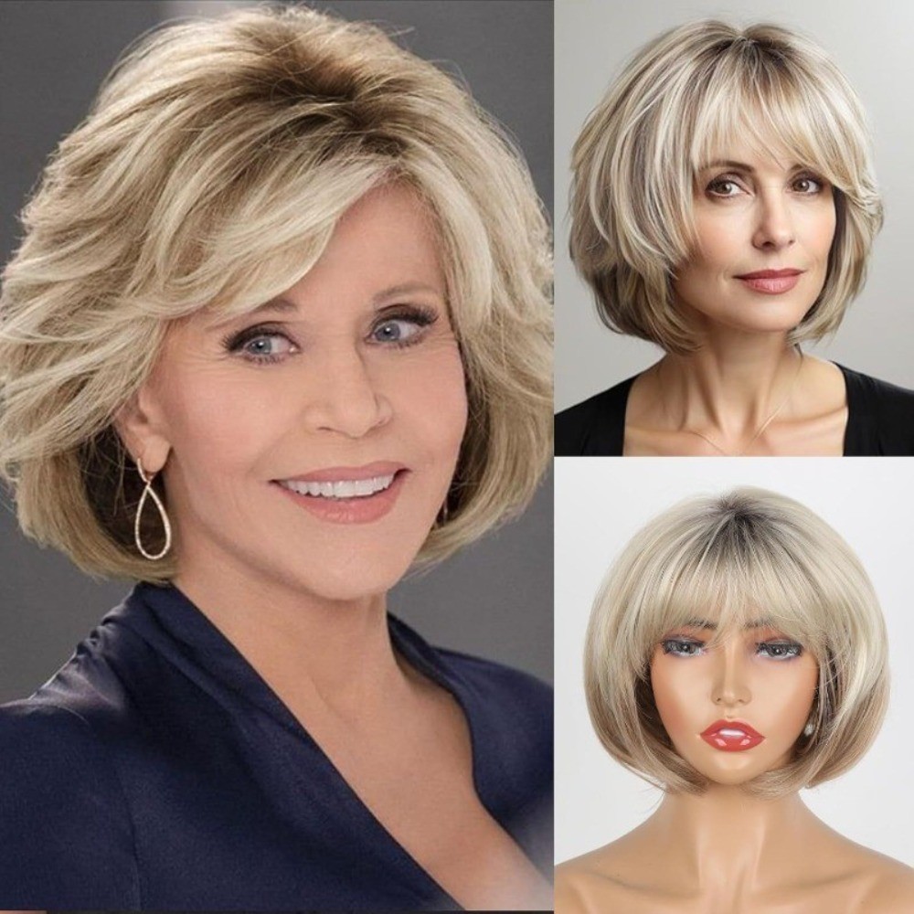 Womens Brown Wig Gray Layered Short Beanie Hairpiece Universal Grey Cosplay Wigs