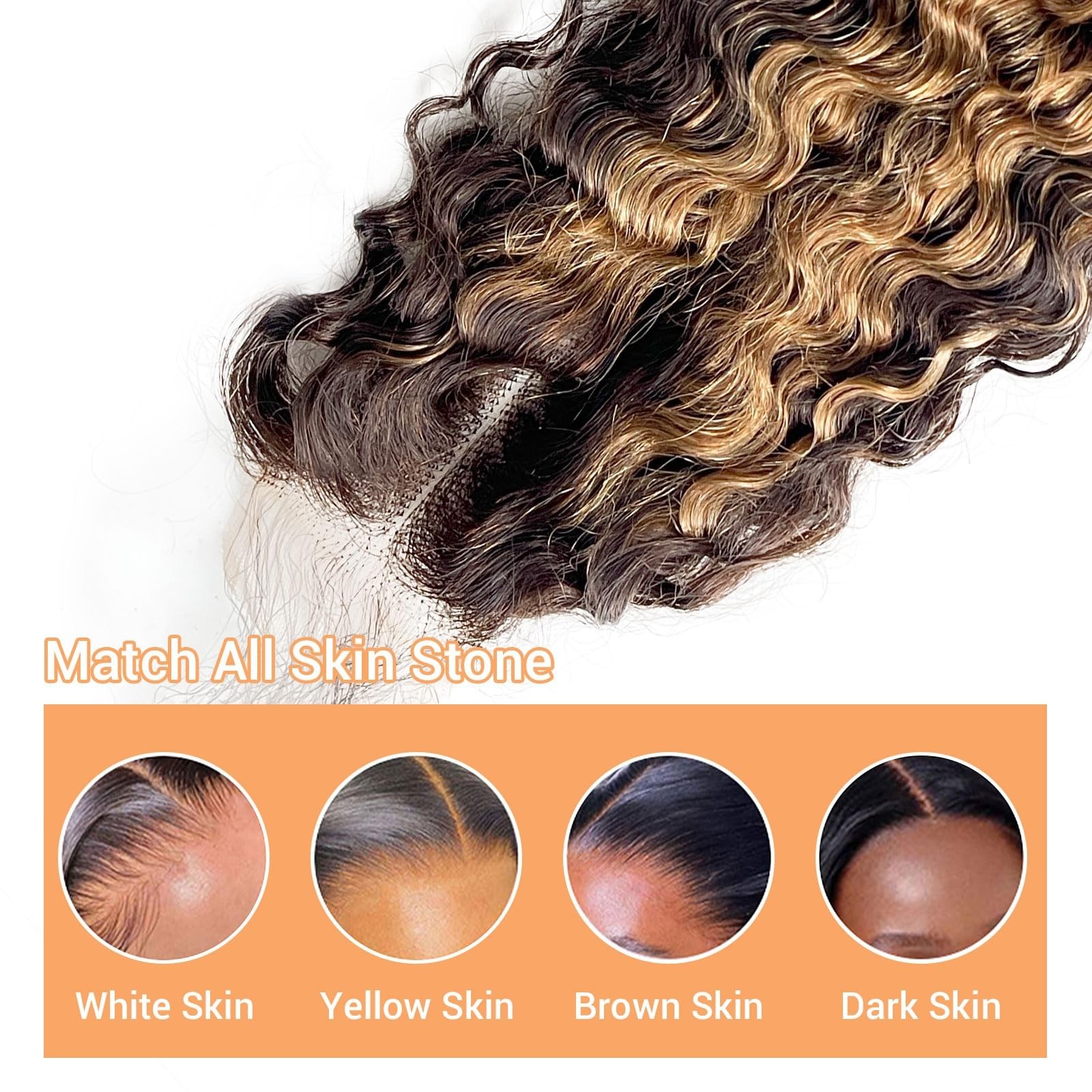 14″ 2×6 HD Lace Closure – P4/27 Highlight Burmese Curly Human Hair, Middle Part