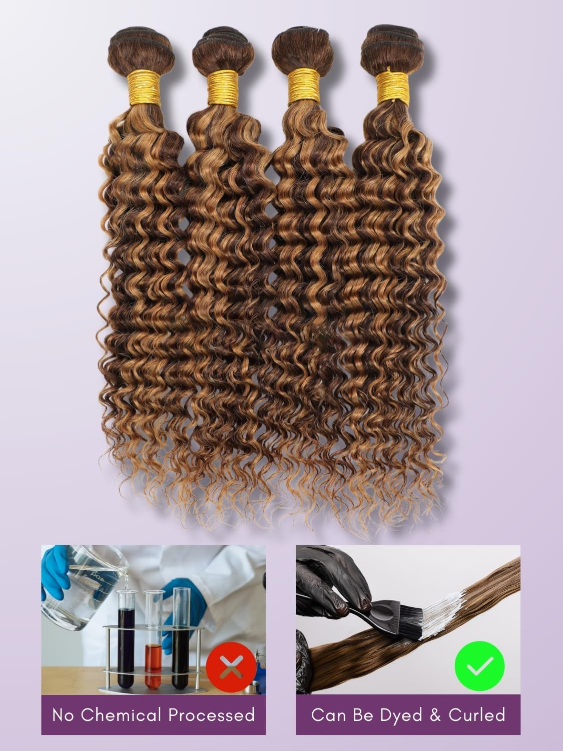 Honey Blonde Deep Wave Bundles with 13×4 Lace Frontal Closure – 3 Thick Tracks,