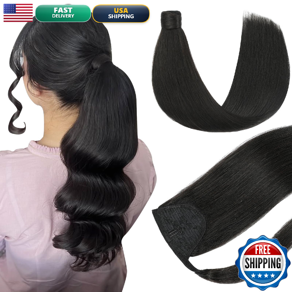 Youngsmile Hair Extensions Ponytail Extensions Human Hair 14 Inch 65G Wrap
