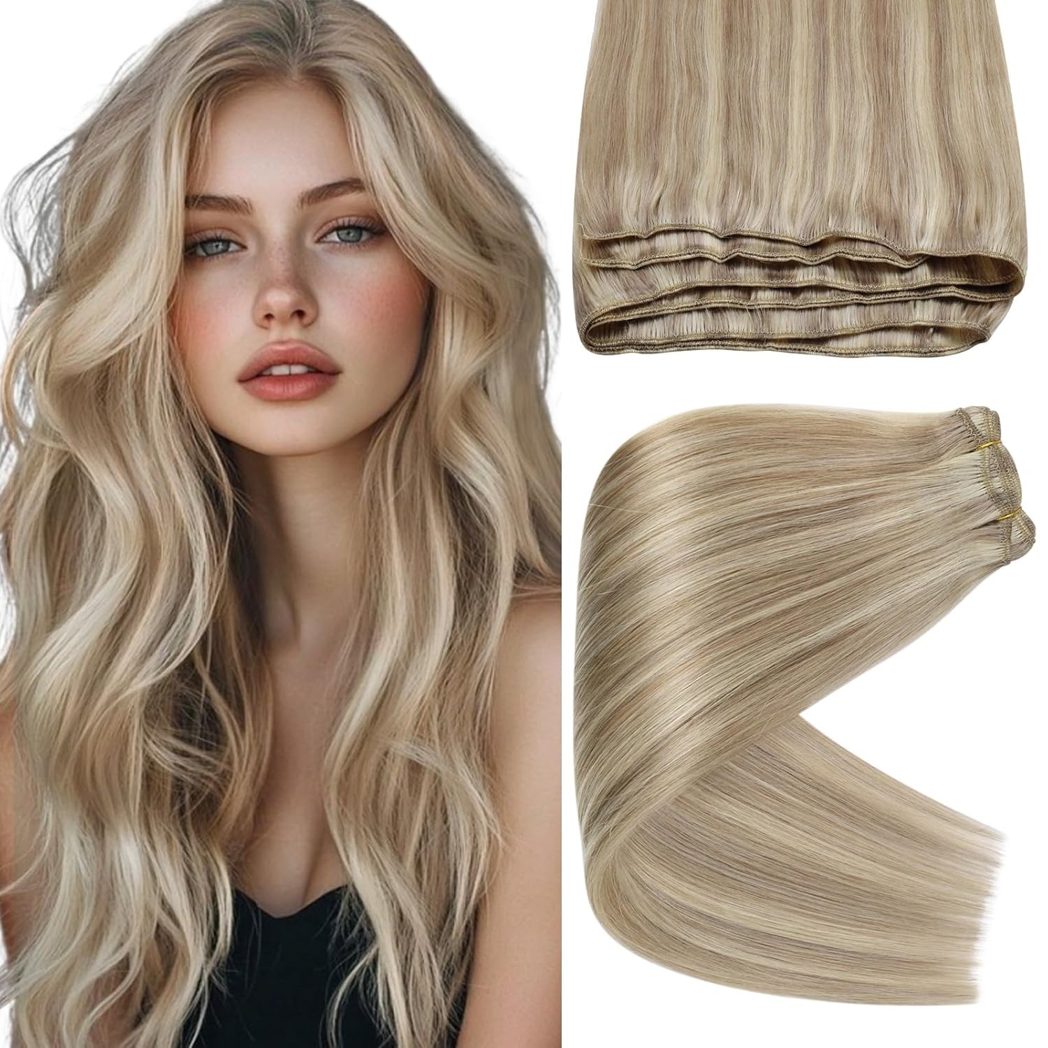 Sew in Weft Hair Extensions Remy Human Hair Weave Hand Tied Premium Thick Bundle