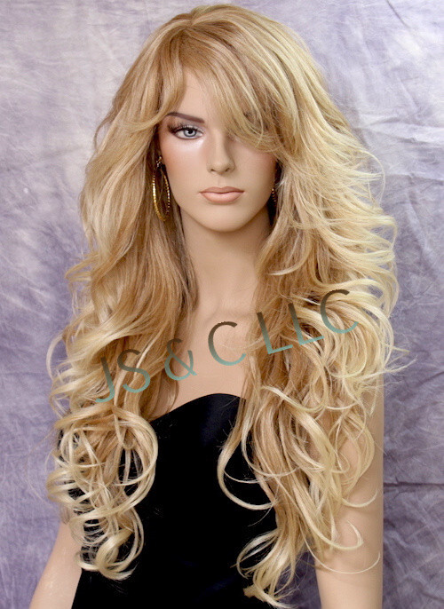 Long Blonde Mix Human Hair Blend Full Wig Goregeous wavy Heat Safe WBVA 27/613