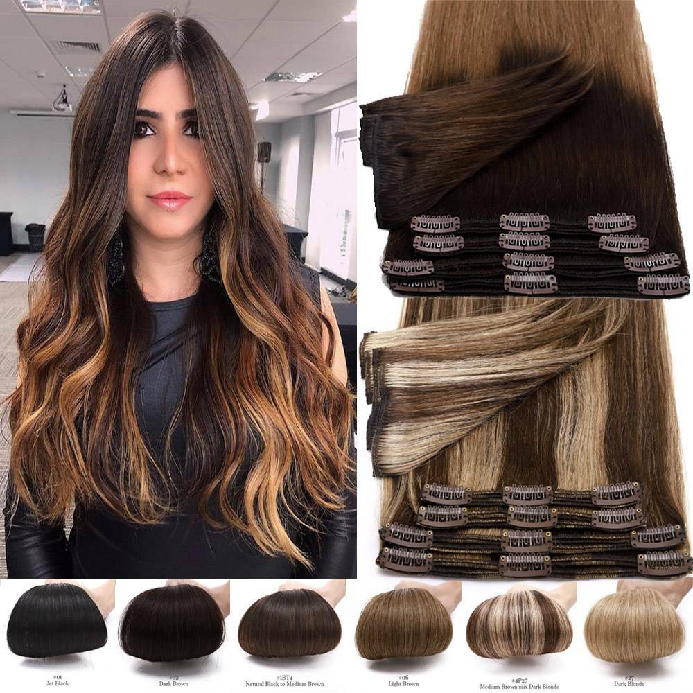 AAA Thick Clip In Double Weft 100% Remy Human Hair Extensions Full Head Brown US