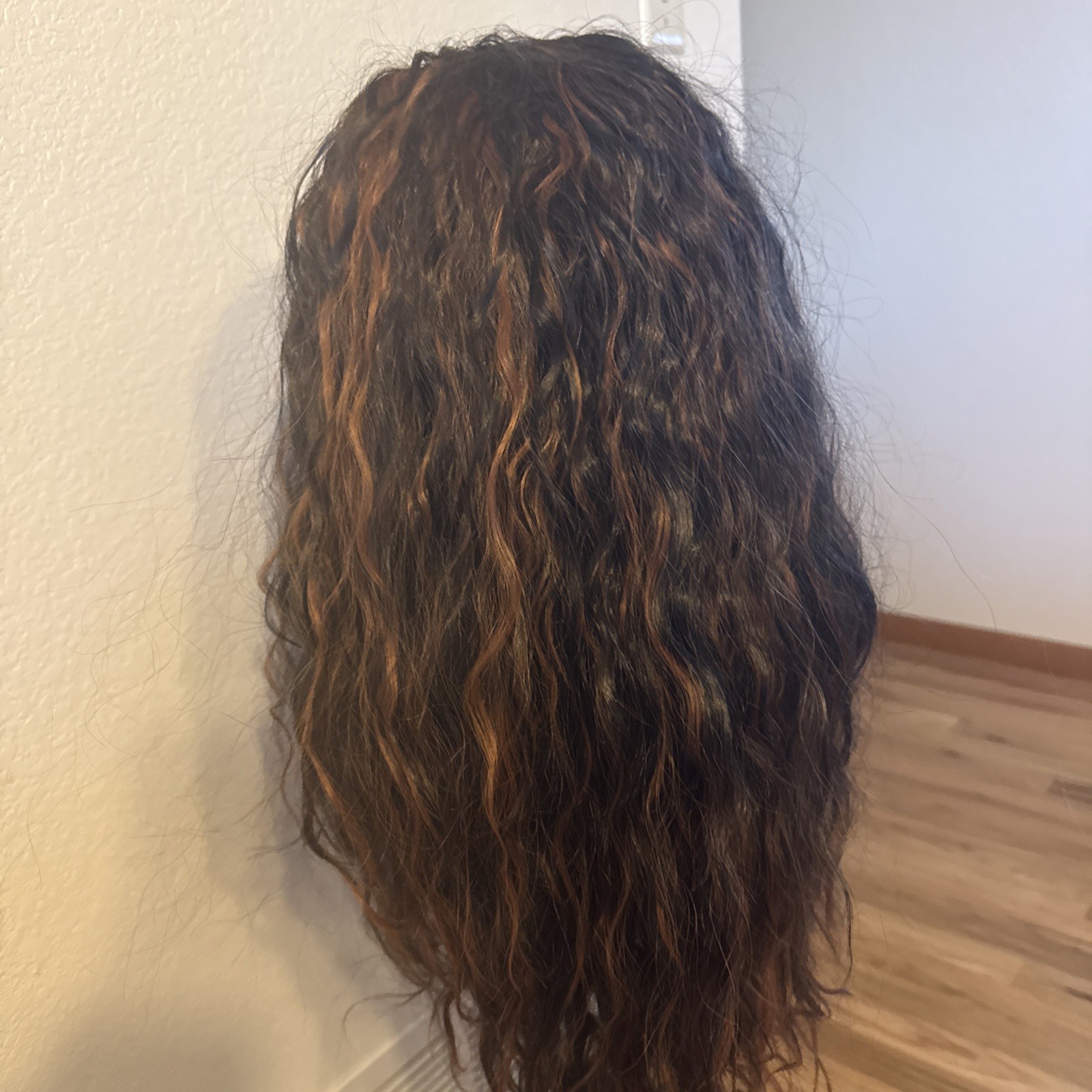 422 Lace Wavy Cut Black With Golden Highlights Front Wig Standard 28”