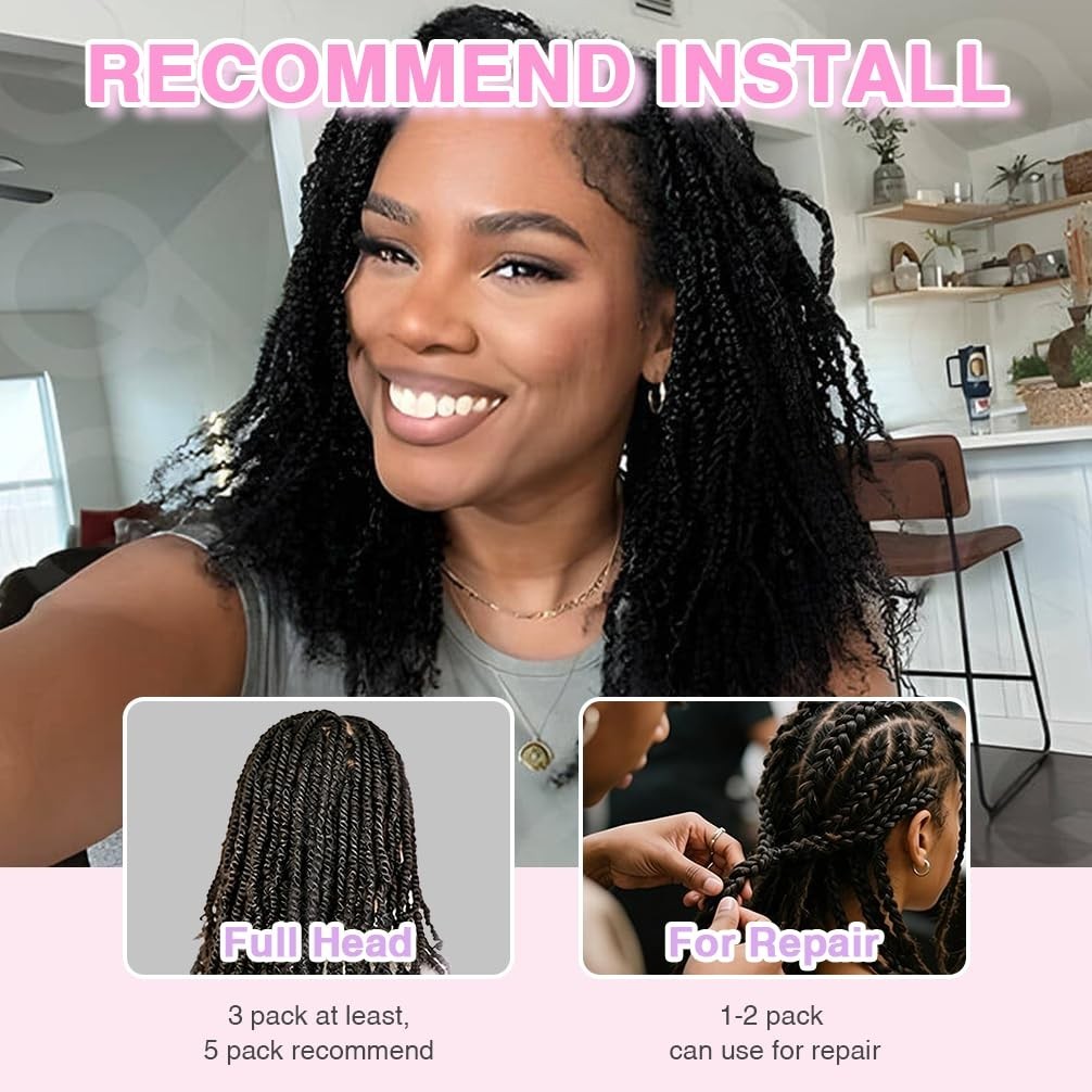 QVR Pro Kinky Curly Bulk Human Hair Extensions 20 Inch for Spring Twists 50 Gram
