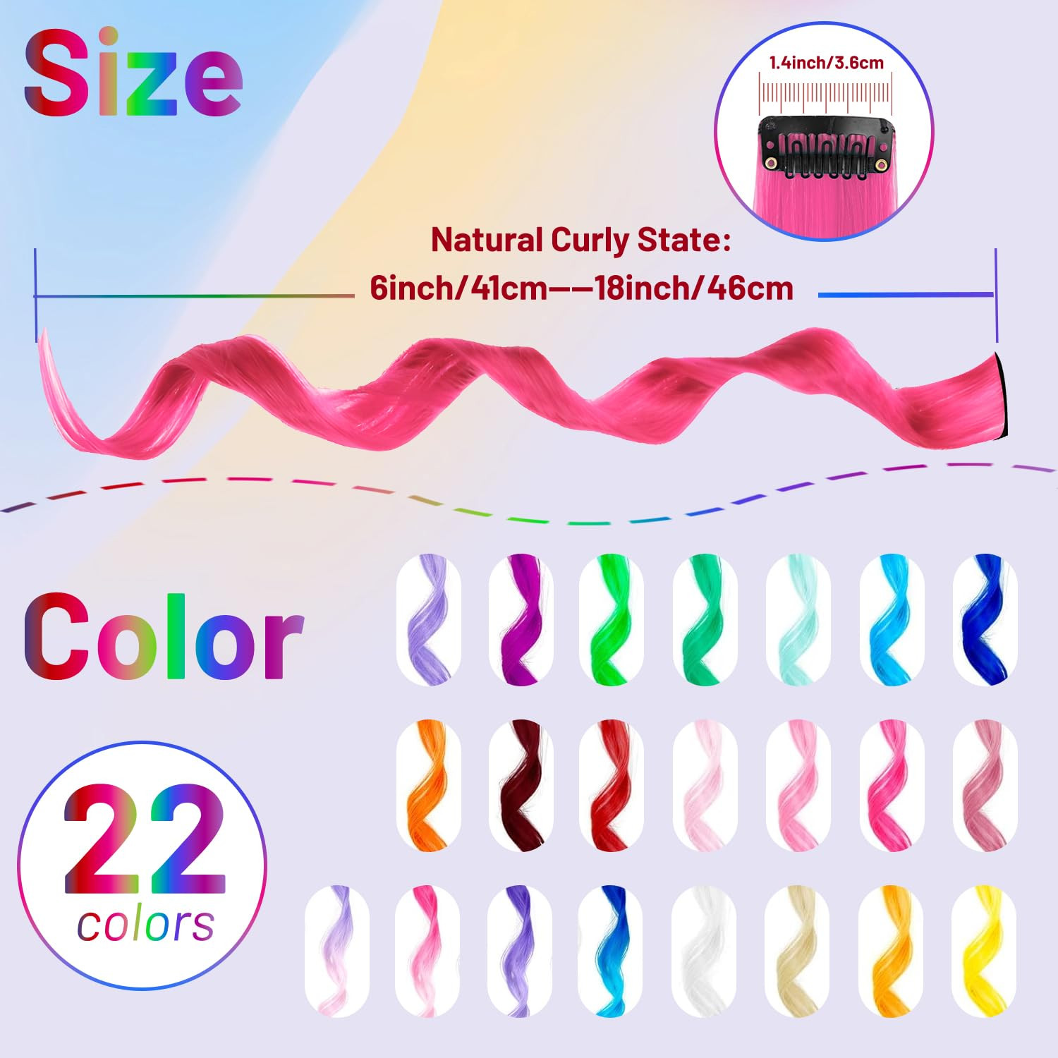 Colored Hair Extensions Curly Wavy Accessories for Women Girls,Multi-Colors Part
