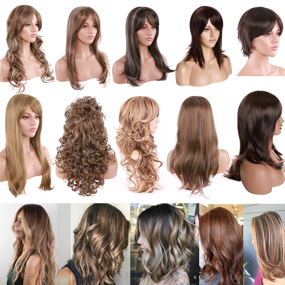 Women Short/Long Wig Natural as Human Hair Synthetic Party Daily Black Blonde US