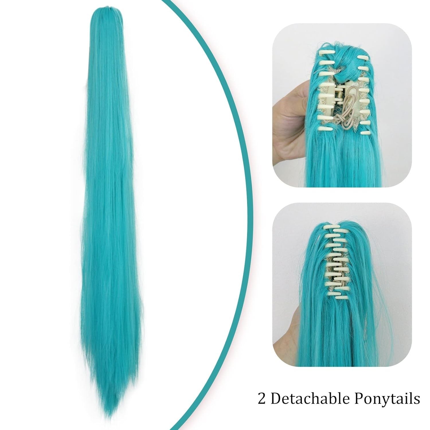 Hair Cap+48inch/120cm Green Wig Cosplay Green Teal wig Double Ponytail Wig Lo…