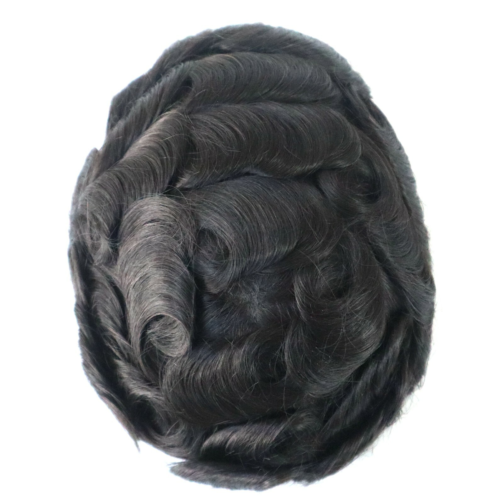 Natural Mens Toupee Medium Skin V-Loop Human Hair Replacement 130% Hairpiece #1B