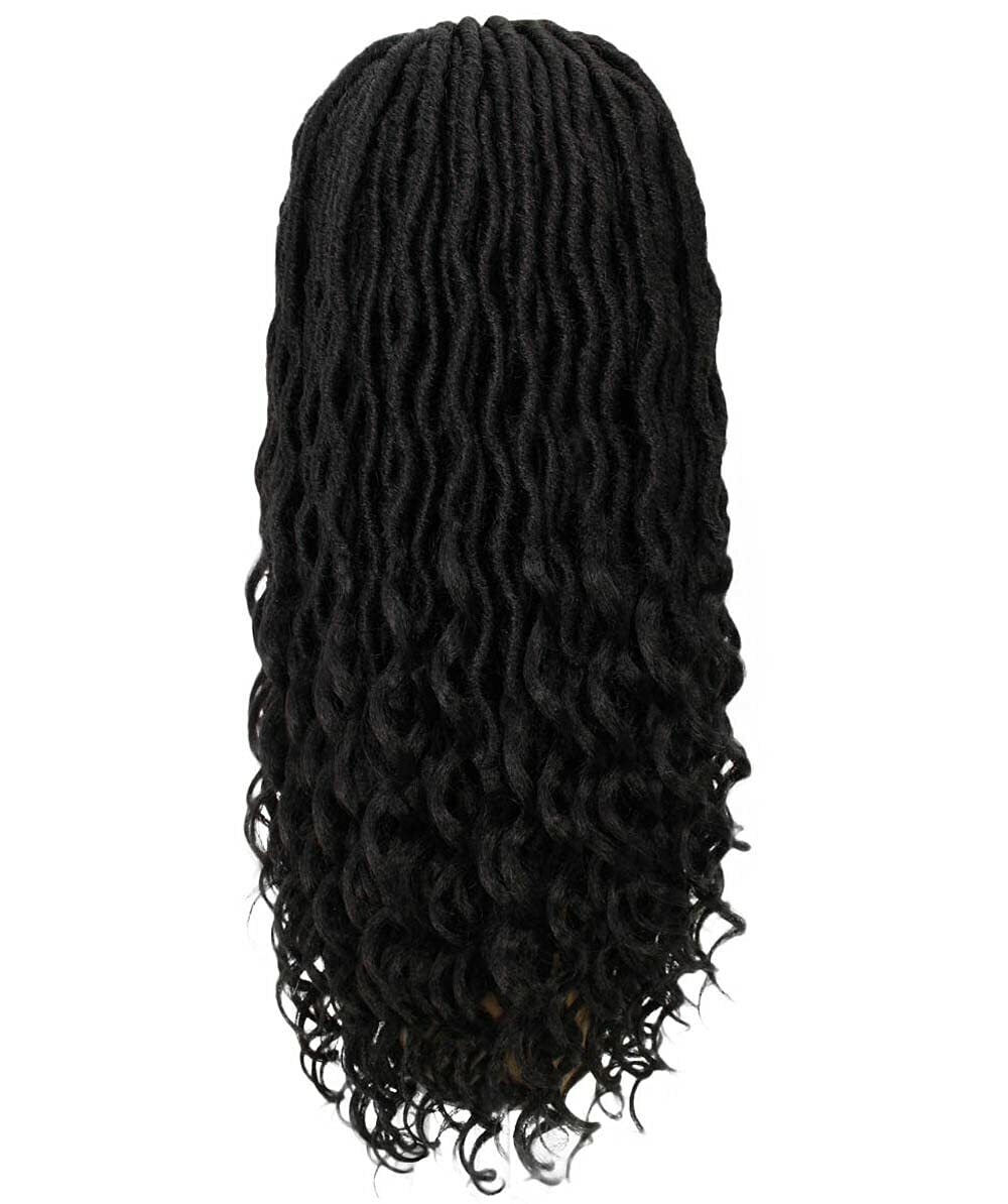 LUXLUXE Andrea 4×4 Curly Long 4X4 Hand Tied Lace Braid Black Wig