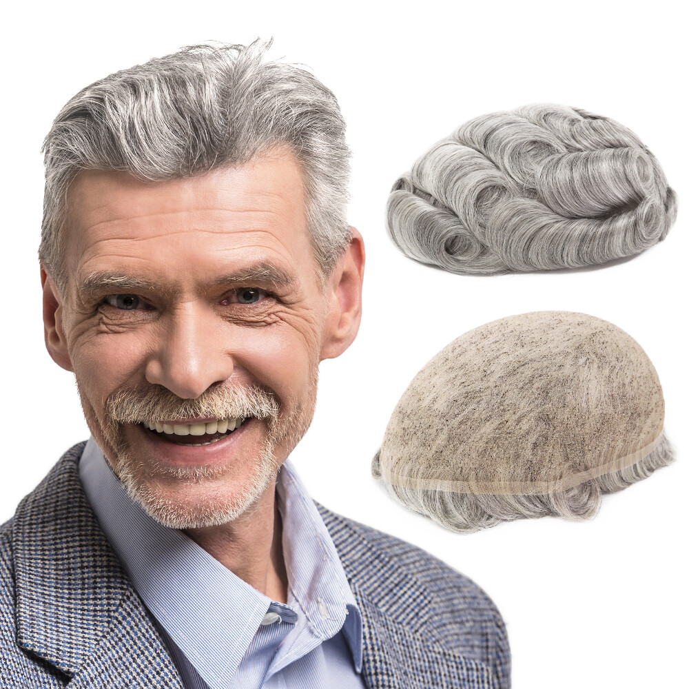 Toupee For Mens Full French Lace Human Hair Replecement System Natural Hairpiece