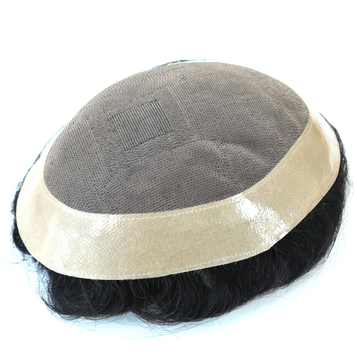 Mens Toupee Human Hair Replacement System Fine Mono Poly Skin Hairpiece 6×9 #1B