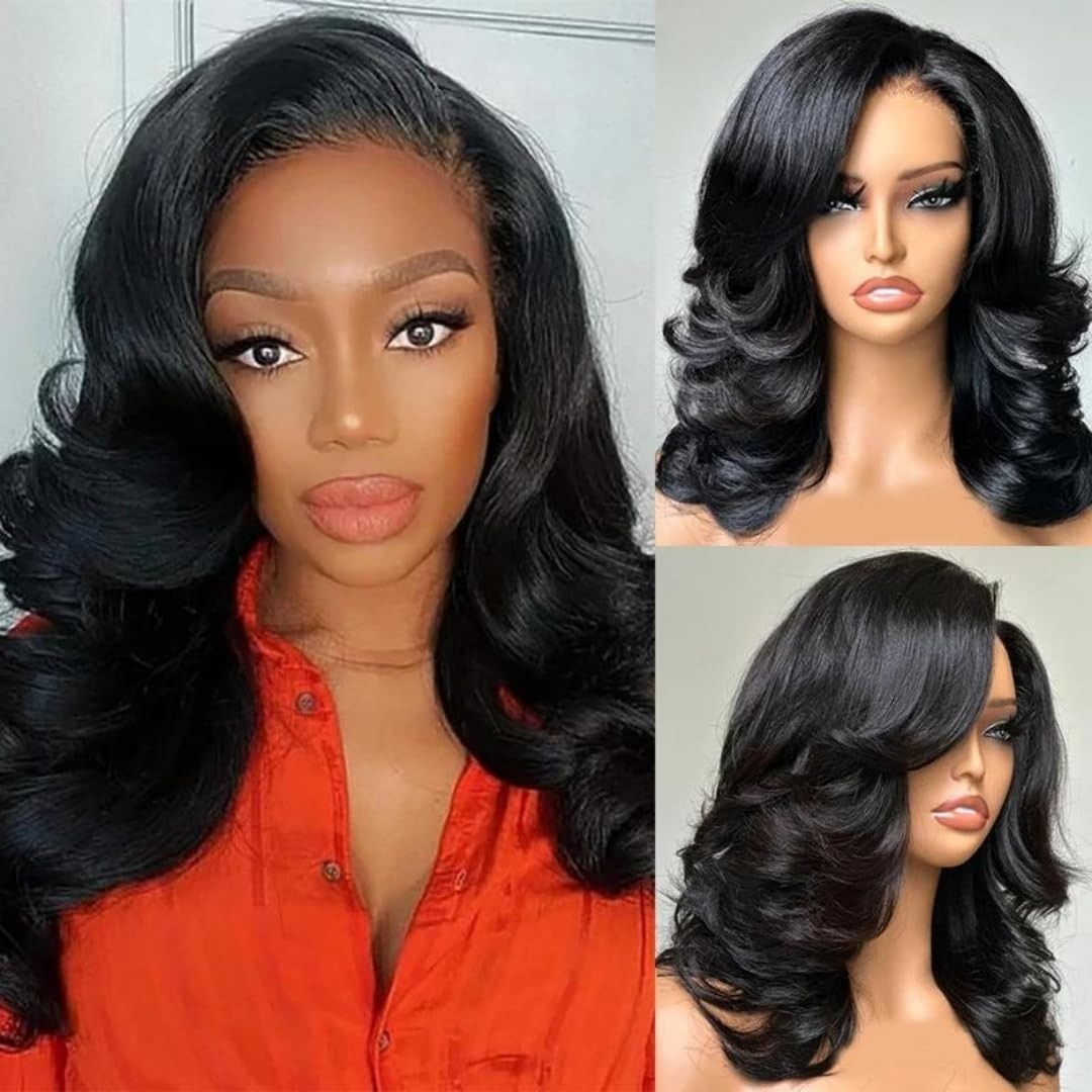 250 Density Body Wave Lace Front Wig, 16″ Glueless Human Hair, Pre-Plucked, Side