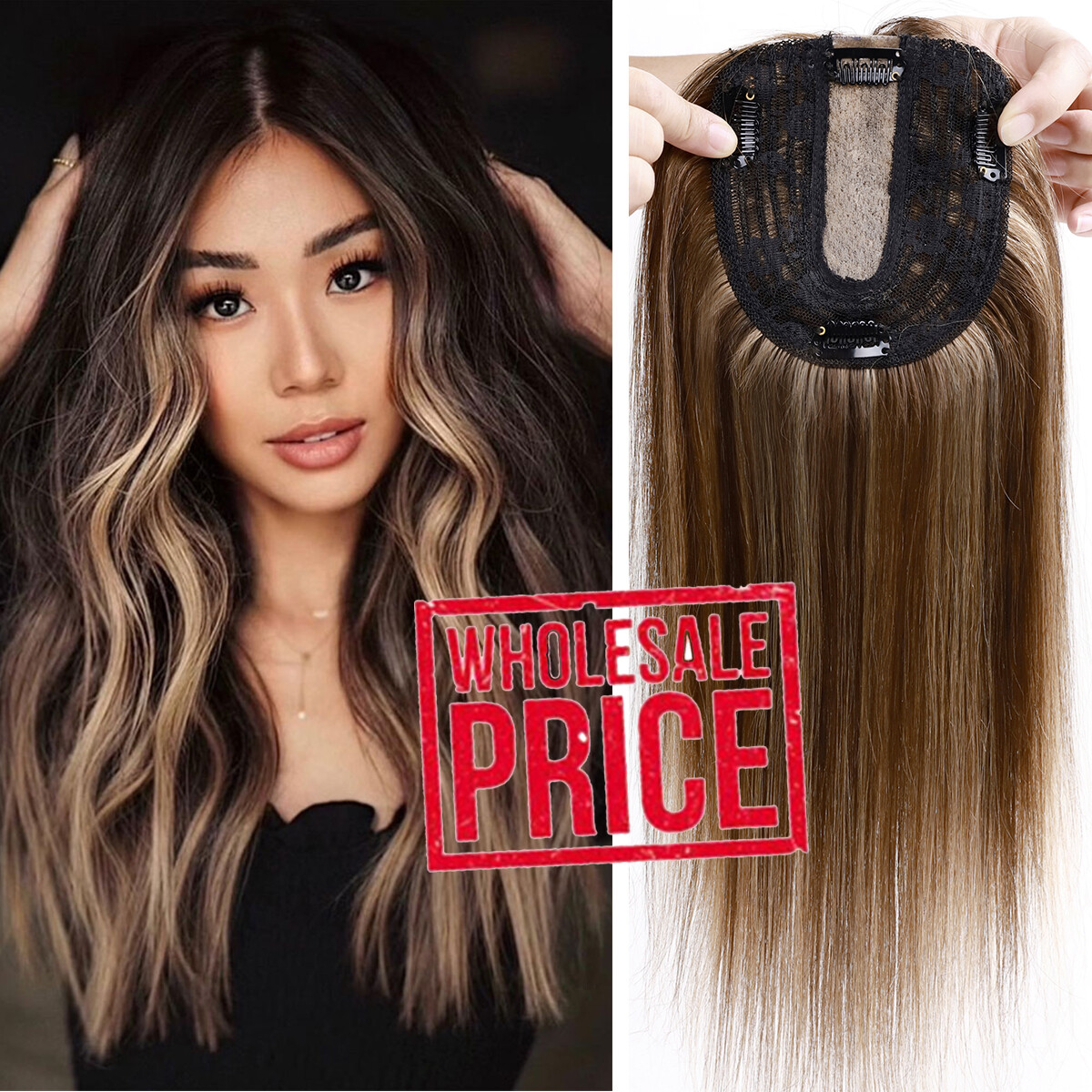 CLEARANCE Women 100% Human Hair Topper Toupee Hairpiece Remy Silk Mono Base Weft