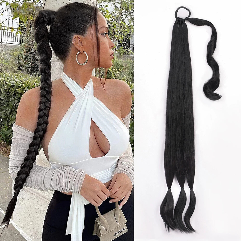 New Long Braided Ponytail Extensions Synthetic Hairpiece Pony Tail with Hair Tie