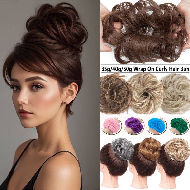 Curly Messy Bun Hair Piece Scrunchie Natural Updo Extensions Real as human THICK
