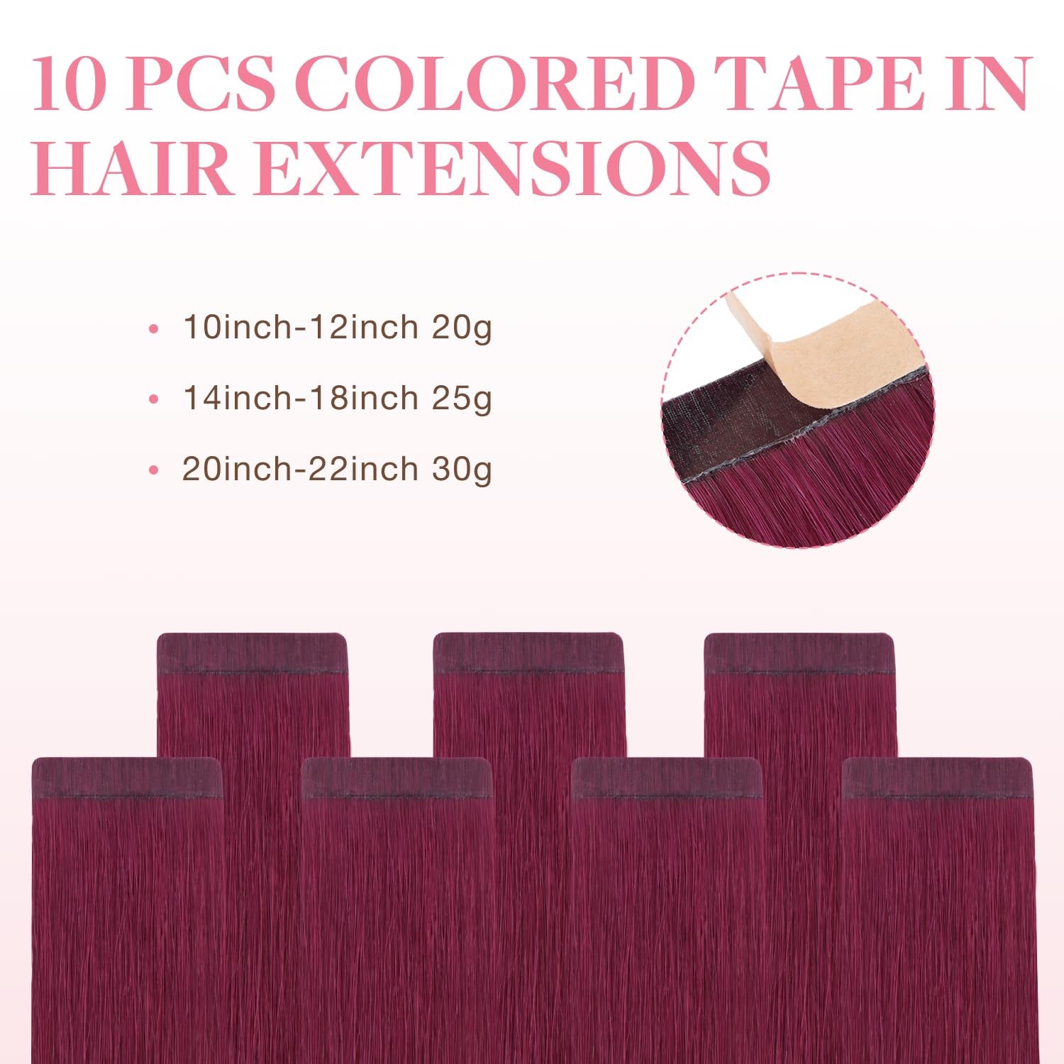 GOO GOO Tape in Hair Extensions Human, Burgundy, 12inch 20g 10pcs