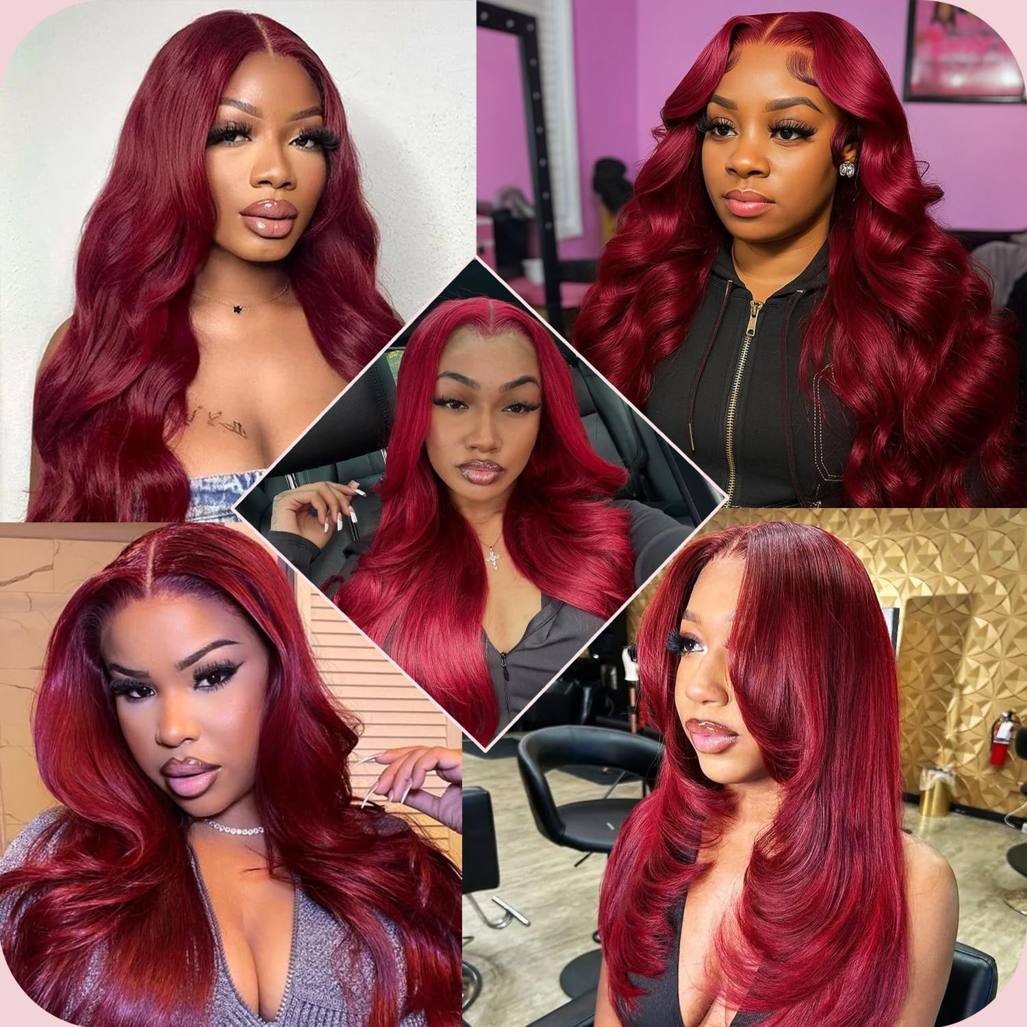 Alimoonbeam 26 Inch 99J Burgundy T Part Lace Front Wigs Human Hair Red Burgundy