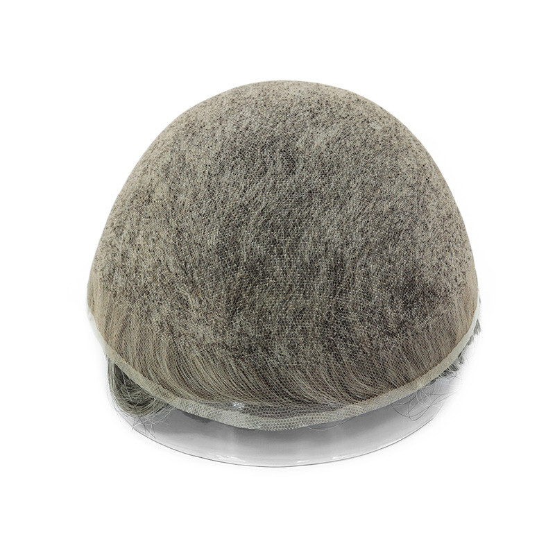 Toupee for Men Hair System Full French Lace Human Hair Reoplacement Grey #1B65