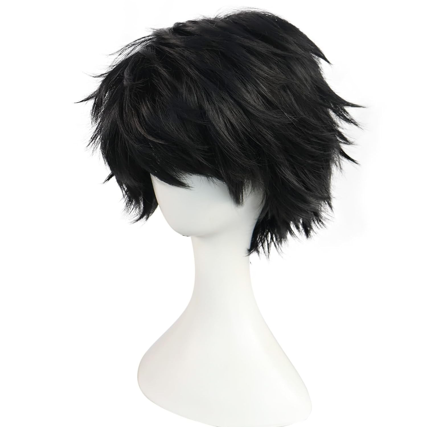 +Hair Cap Short Messy Wig for Men Short Messy Wig Synthetic Anime Hair Black