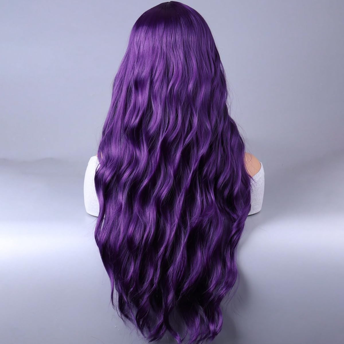 Dark Purple Wigs for Women Long Curly Wavy Dark Purple With Bangs Heat Resist…