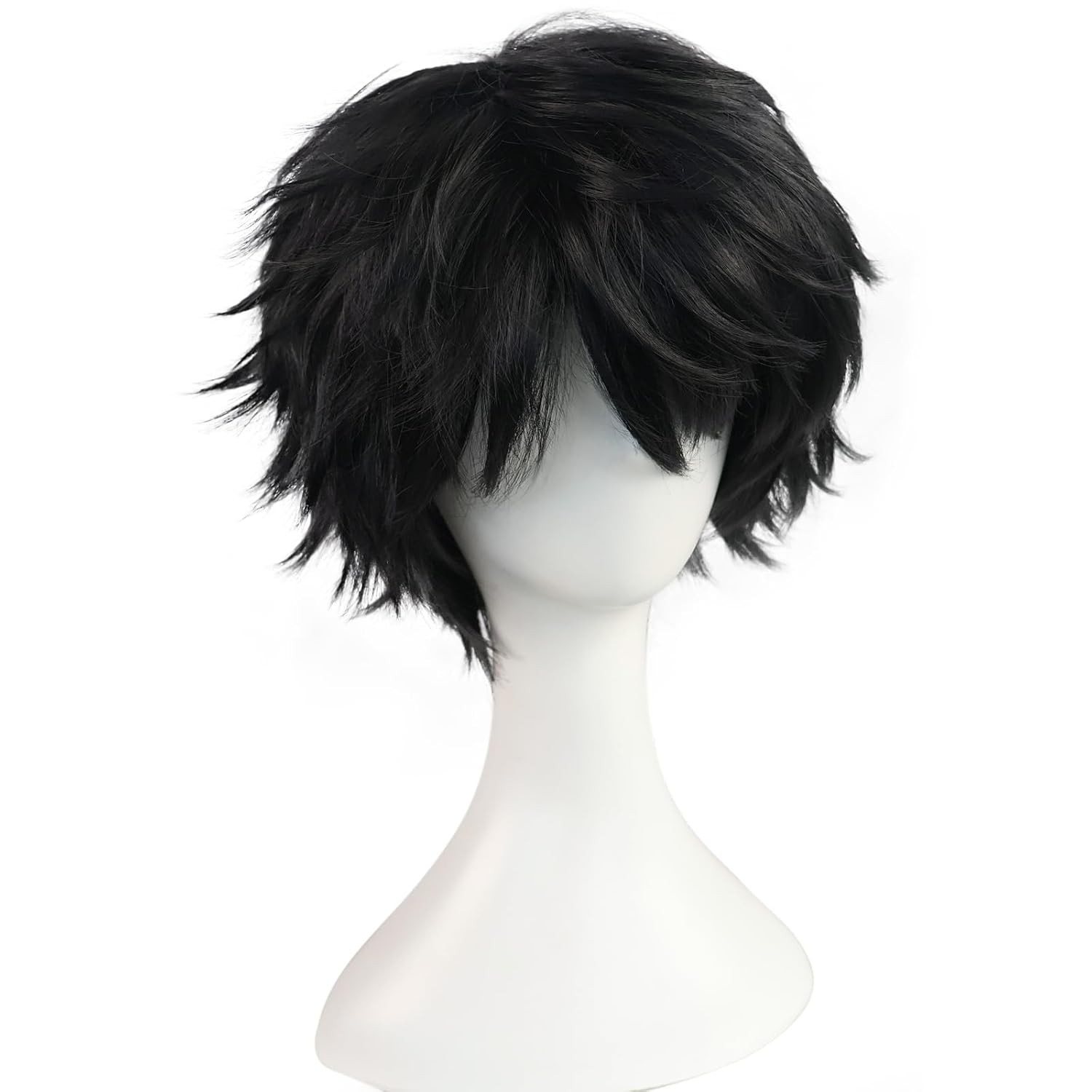 +Hair Cap Short Messy Wig for Men Short Messy Wig Synthetic Anime Hair Black