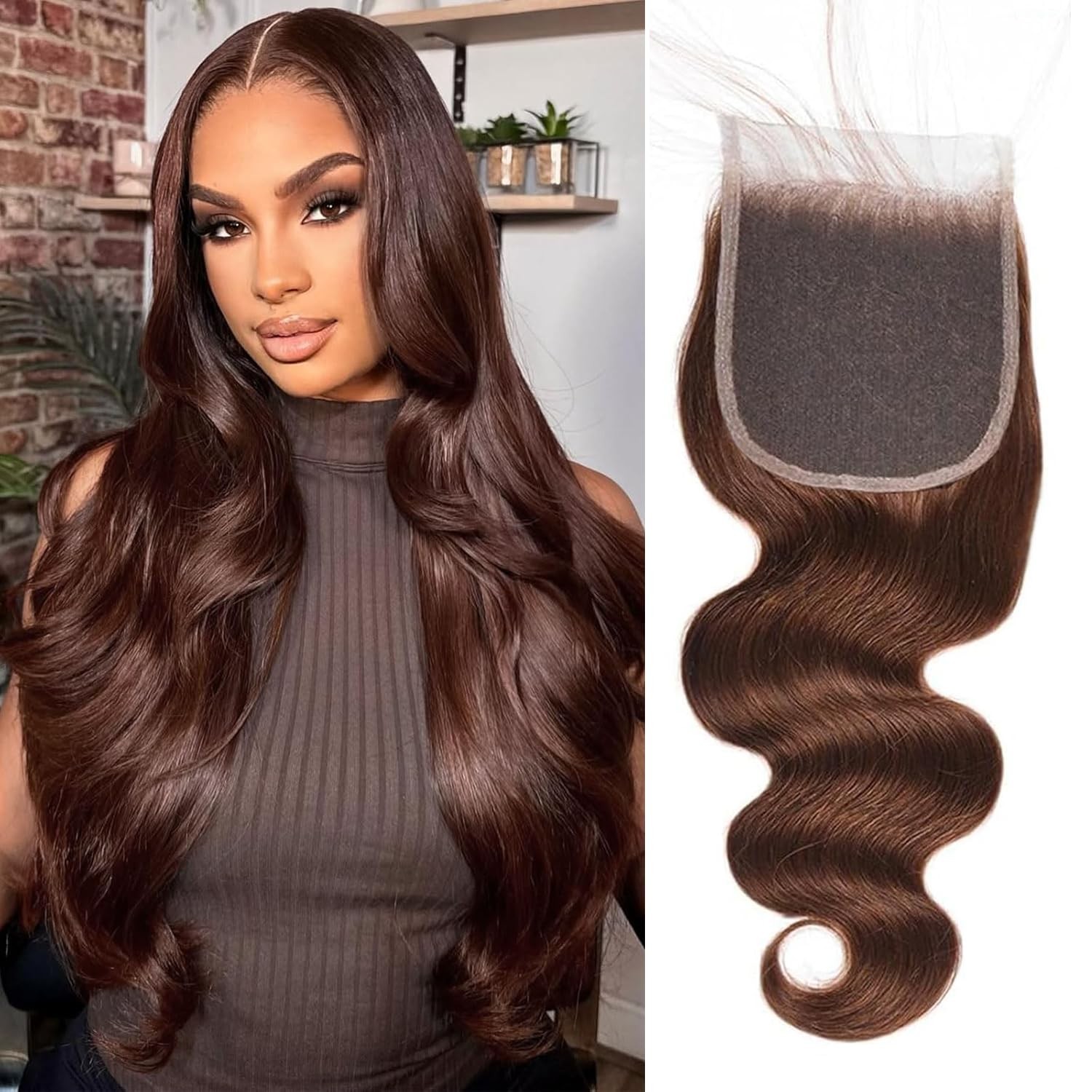 Isufer Brown Closure 4X4 Human Hair 4 Chocolate Closure Transparent Lace Front