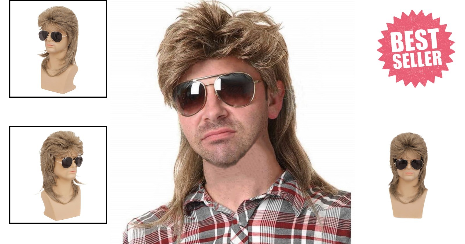 Men’s Light Brown Mullet Wig – Retro 70s/80s Curly Disco Cosplay Costume