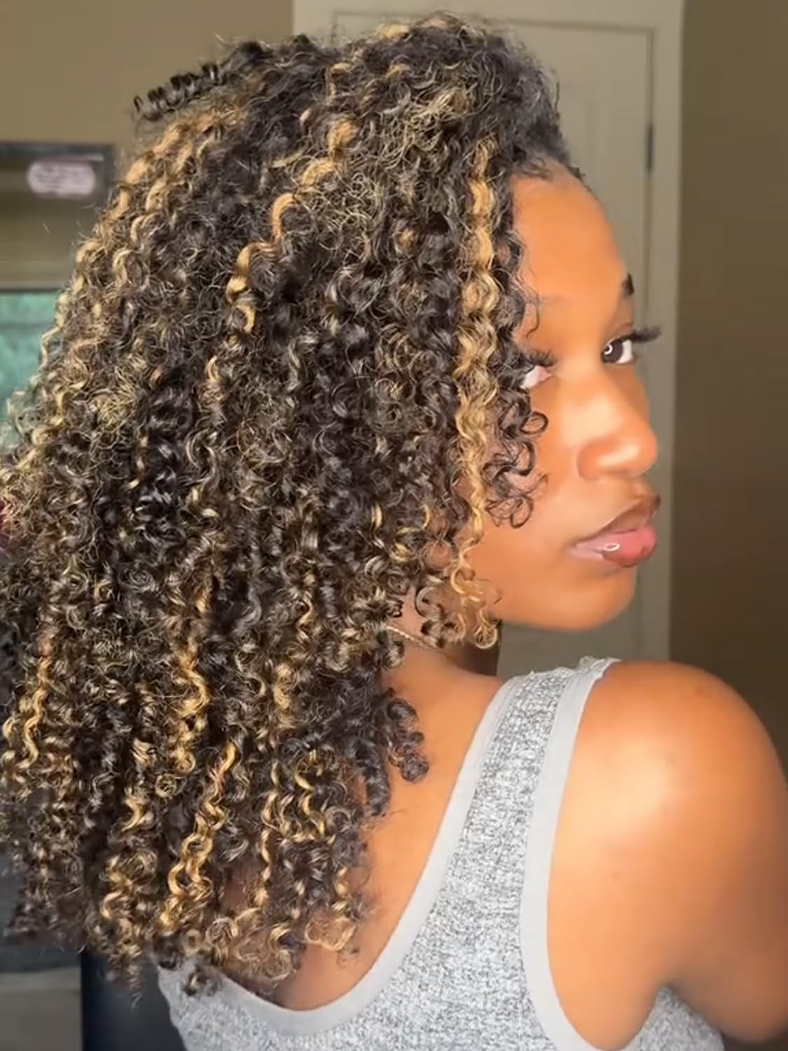 Ashart Highlight Brown Ombre Kinky Curly Half Wig Human Hair 2/30 Color 18 In…
