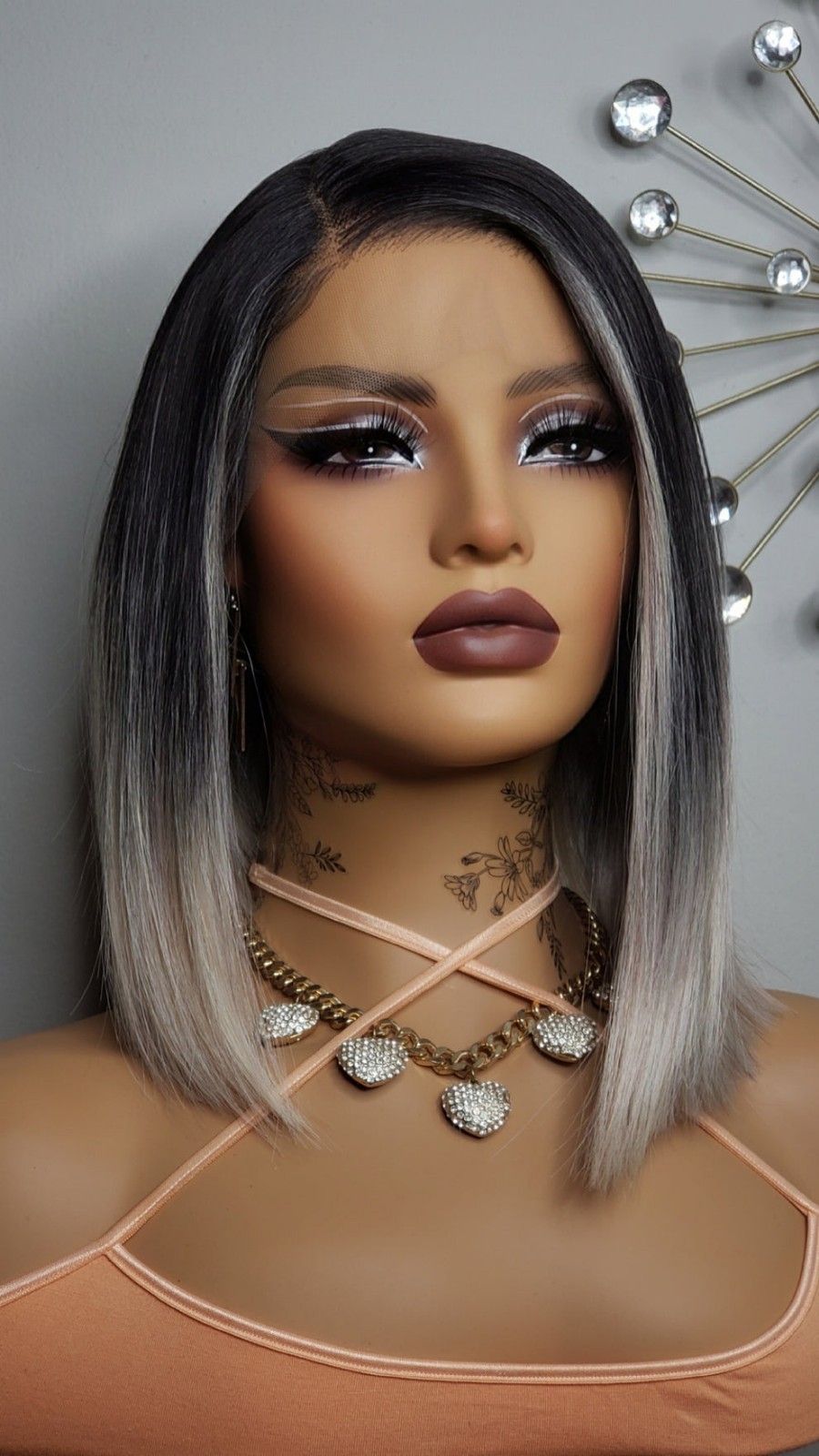 New Black Rose Gold Short Bob Wrap Style Lace Front Wig Womens Fashion Hair Wigs