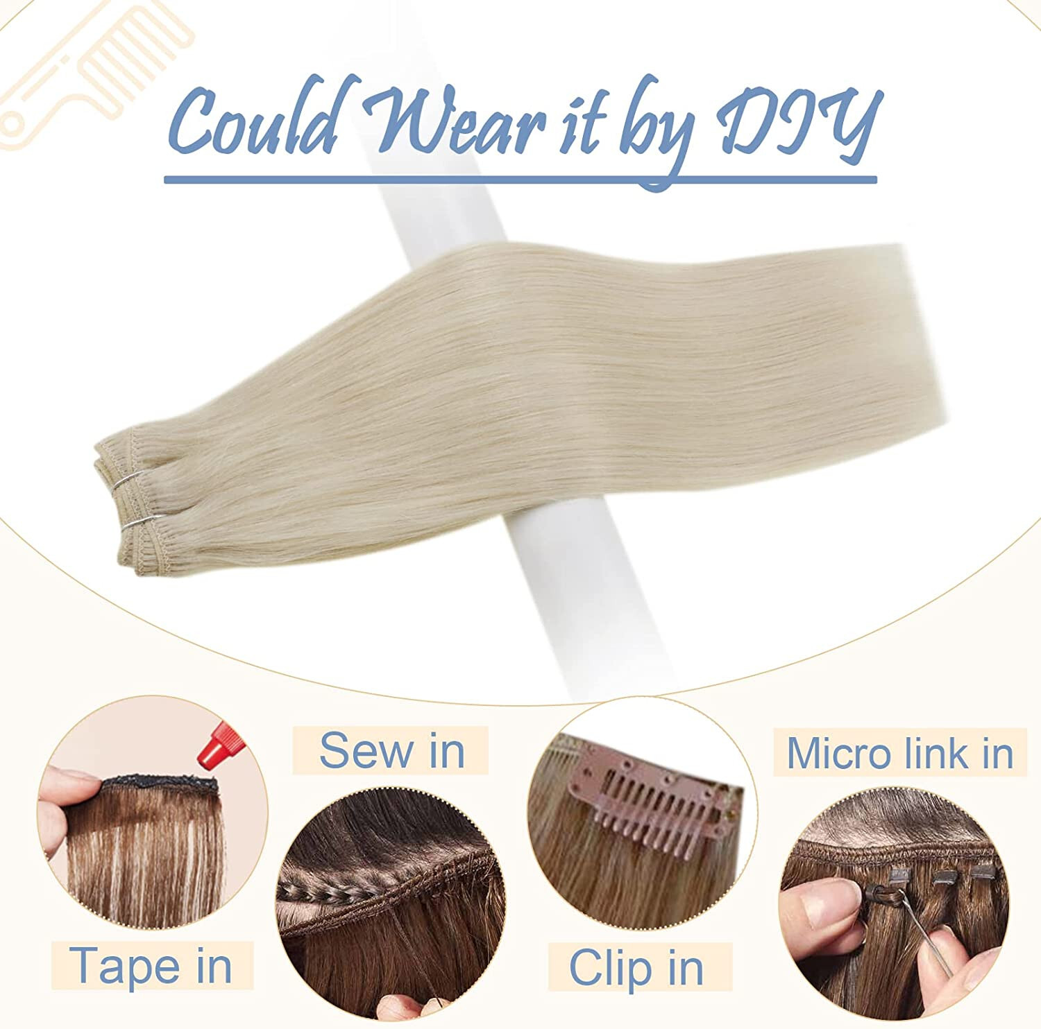 Sew in Wefts Hair Extensions 100% Real Human Hair Double Weft Bundles 16-30inch