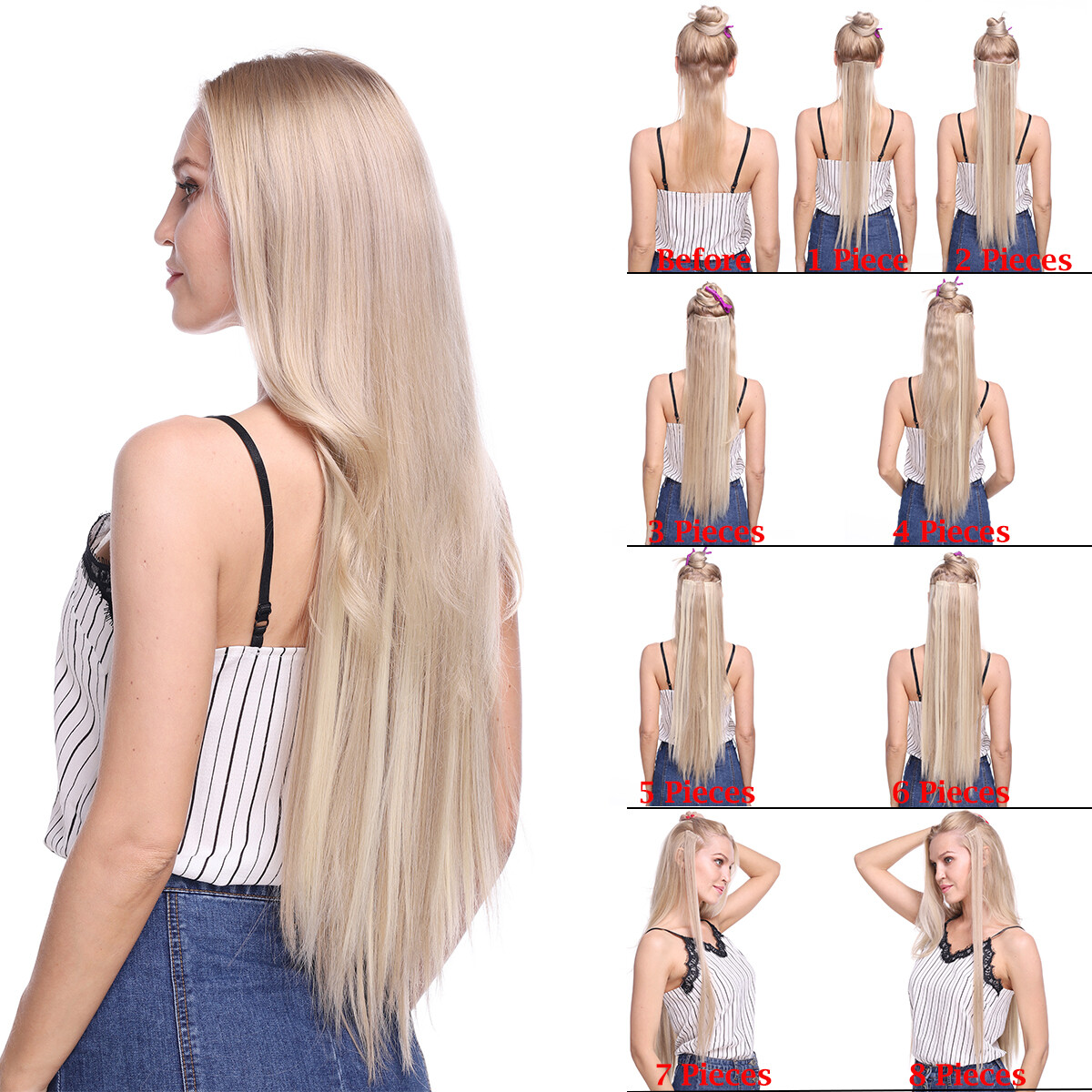 CLEARANCE Highlights Long Wavy Clip In Hair Extensions Real Natural 8 Pieces US