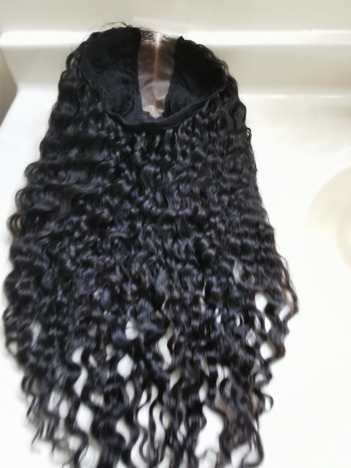 Quality Natural Black Curly Human Hair Glueless Deep Closure Wig 22″ Handmade
