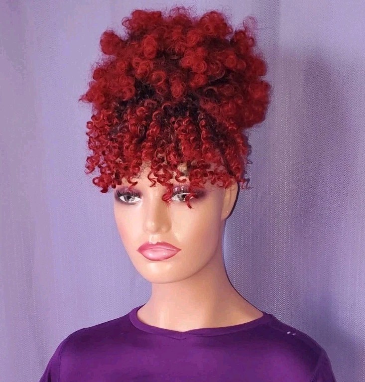 Puff Drawstring Ponytail w/Bangs Kinky Curly Hair Clip in Bangs Short Ponytail